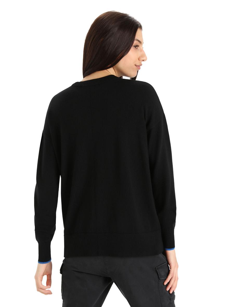 Black / Lazurite Icebreaker Merino Shearer Crewe Women's Sweaters | AU 1632CTVE